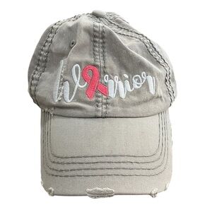 Gray Warrior Cap with Pink Ribbon Breast Cancer